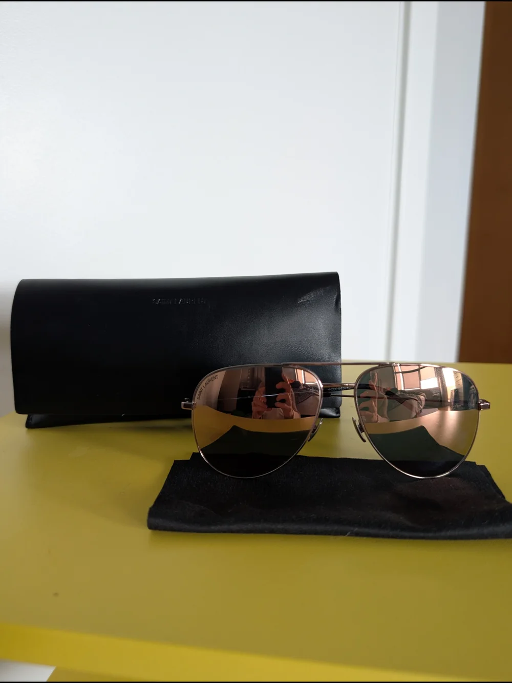 Saint Laurent Women's Aviator Metal Frame Sunglasses in Rose Gold with Case